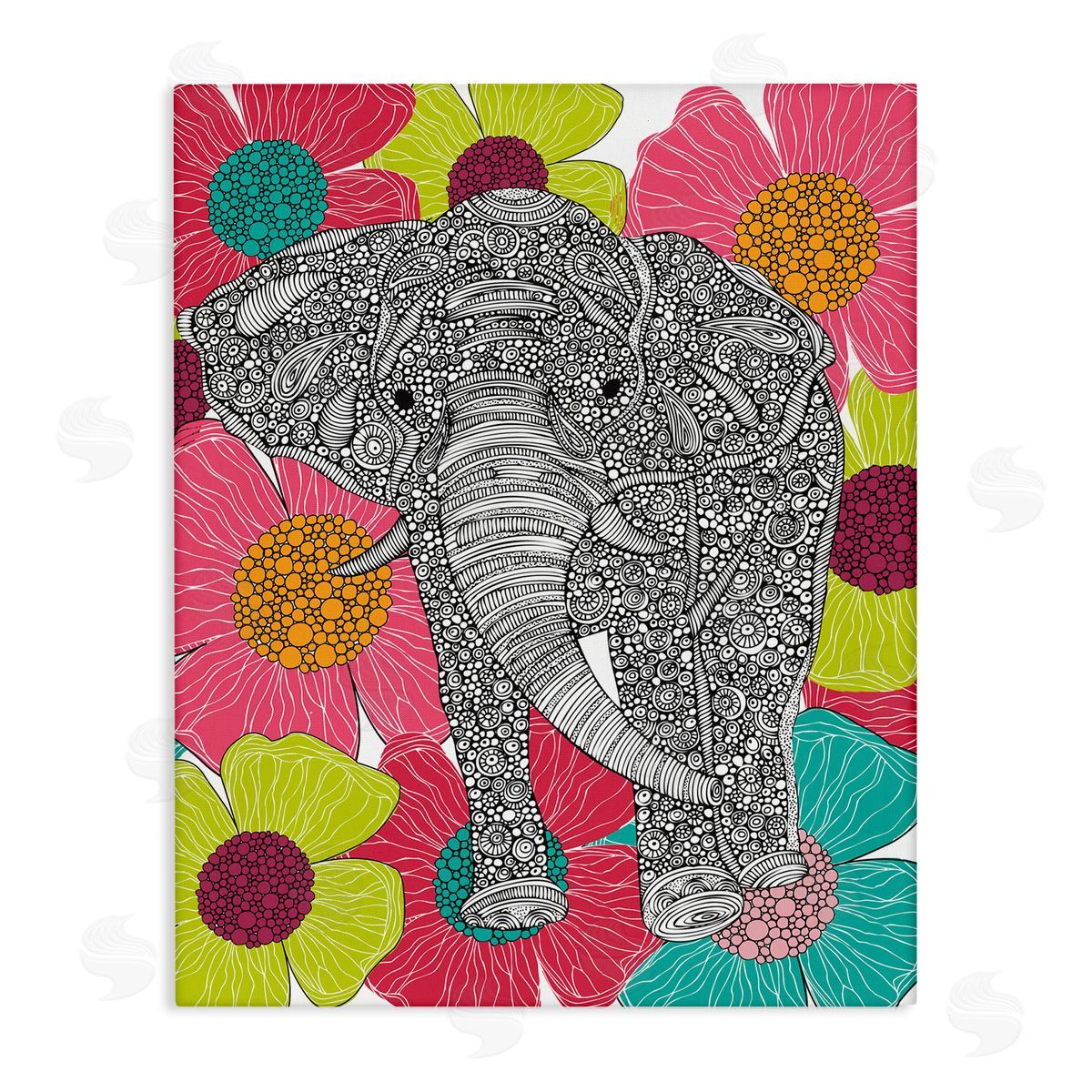 Valentina Harper Bold Modern Elephant Flower Blossoms Intricate Patterns Stretched Canvas Wall Art Print
