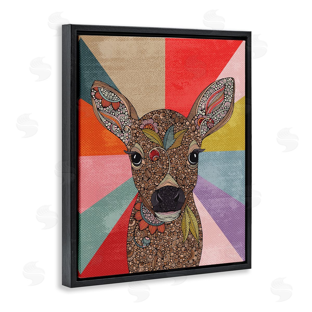 Valentina Harper Detailed Fawn Pop Stripes Floral Patterns Black Floating Frame Canvas Wall Art Print