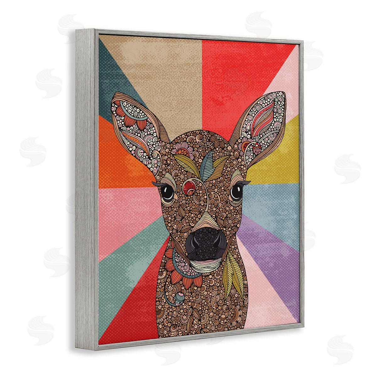 Valentina Harper Detailed Fawn Pop Stripes Floral Patterns Gray Framed Giclee Wall Art Print