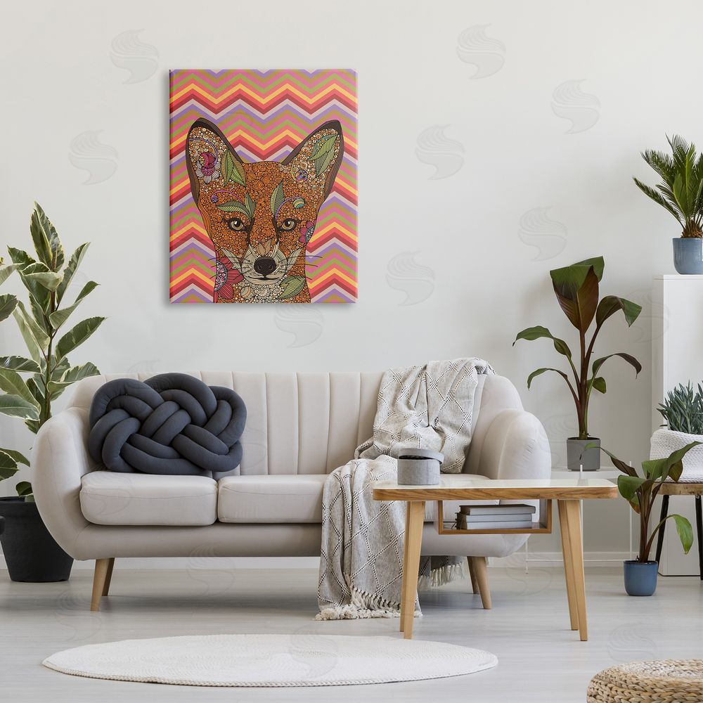 Valentina Harper Detailed Fox Retro Zig Zag Pattern Mandala Fractals Canvas Wall Art Print in Room
