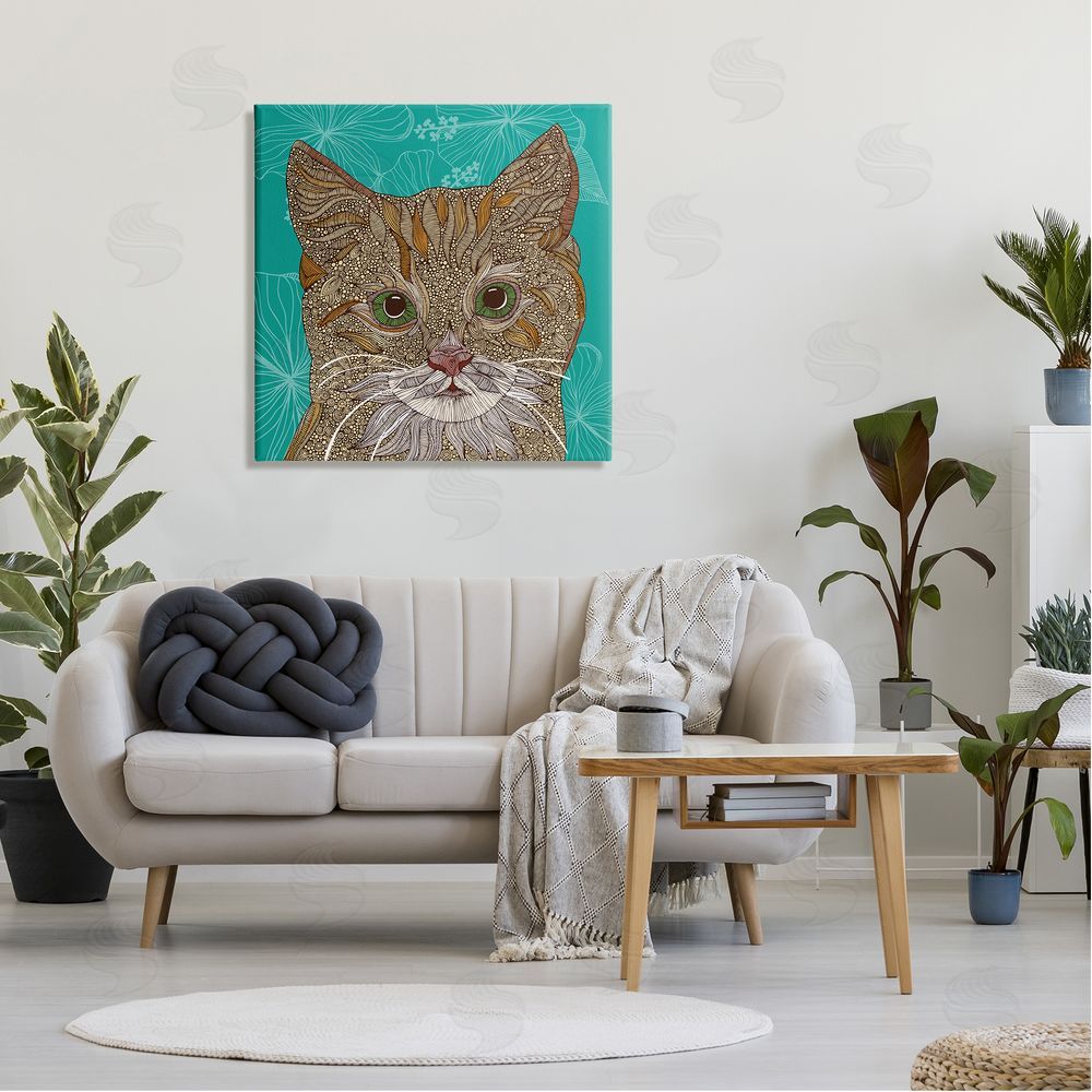 Valentina Harper Cat Portrait Hibiscus Botanicals Abstract Fractal Designs Canvas Wall Art in Room