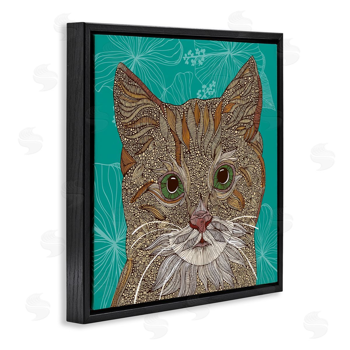 Valentina Harper Cat Portrait Hibiscus Botanicals Abstract Fractal Designs Black Floating Frame Canvas Wall Art Print