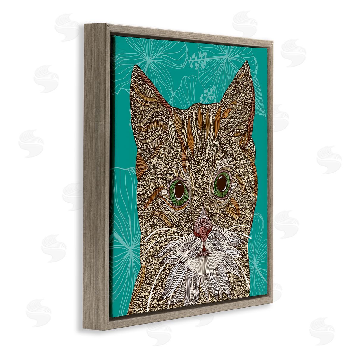 Valentina Harper Cat Portrait Hibiscus Botanicals Abstract Fractal Designs Brown Floating Frame Canvas Wall Art Print