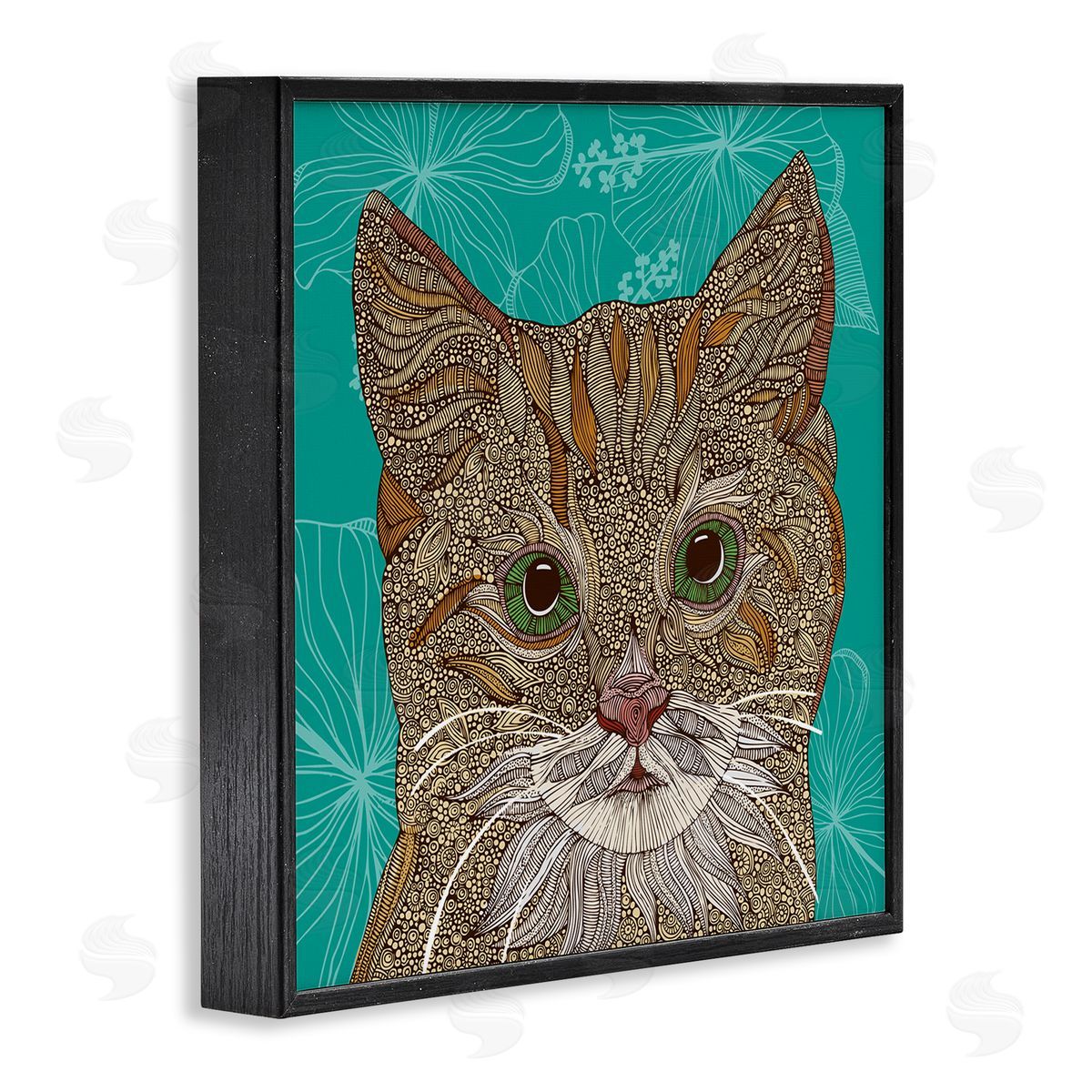 Valentina Harper Cat Portrait Hibiscus Botanicals Abstract Fractal Designs Black Framed Glicee Wall Art Print