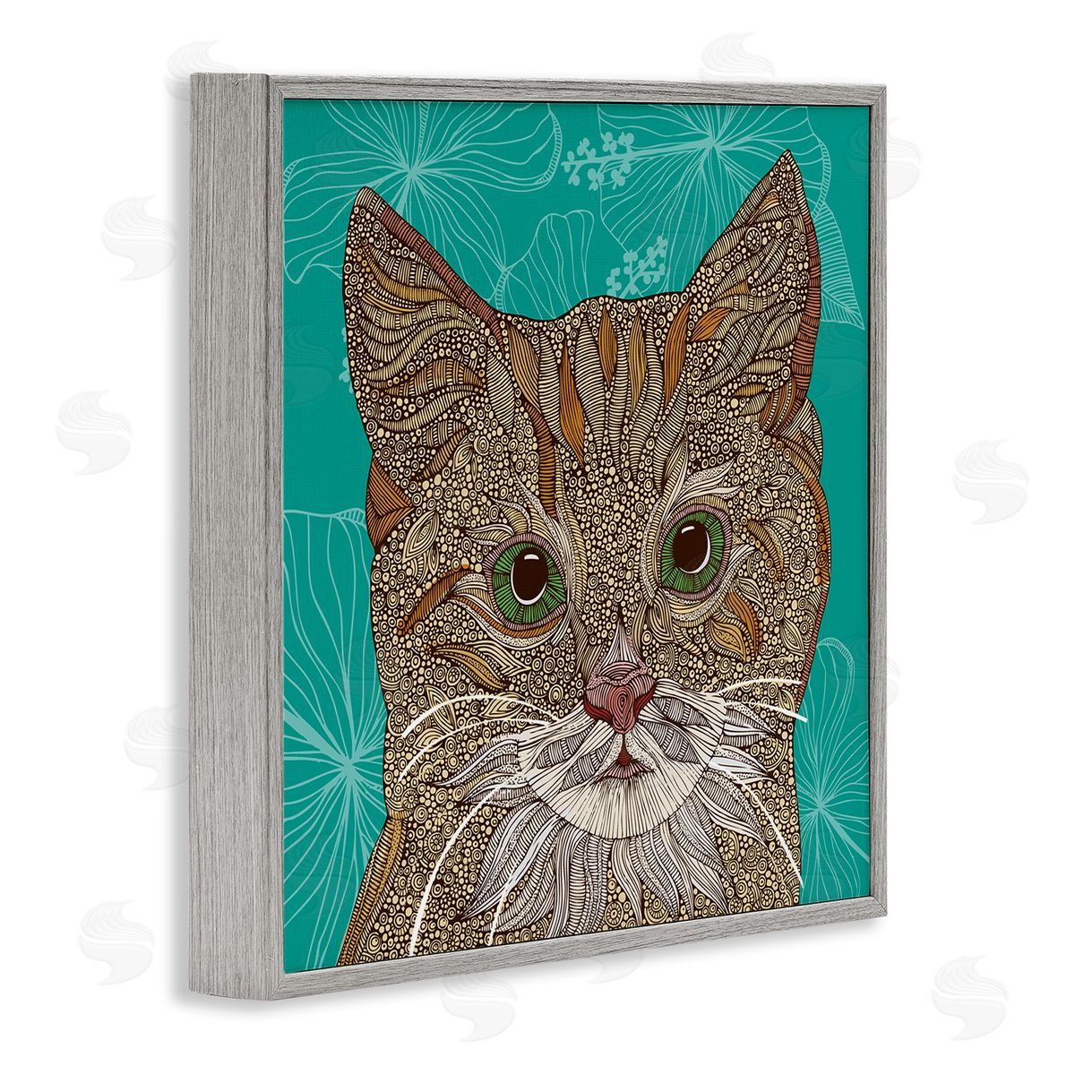 Valentina Harper Cat Portrait Hibiscus Botanicals Abstract Fractal Designs Gray Framed Glicee Wall Art Print