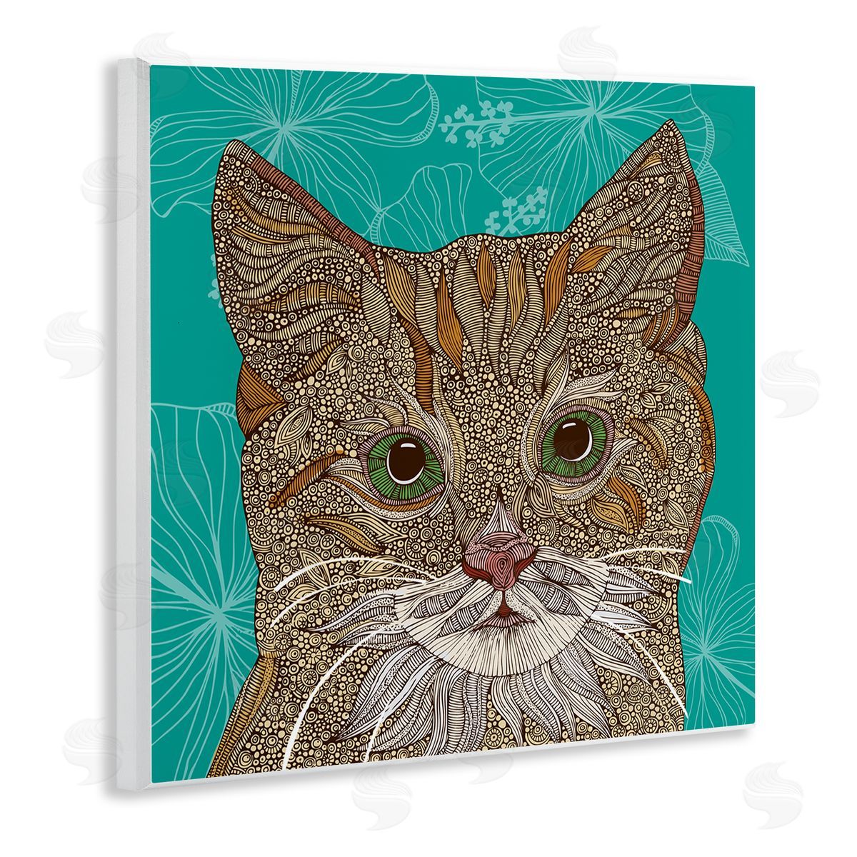 Valentina Harper Cat Portrait Hibiscus Botanicals Abstract Fractal Designs Wooden Wall Plaque Art Print