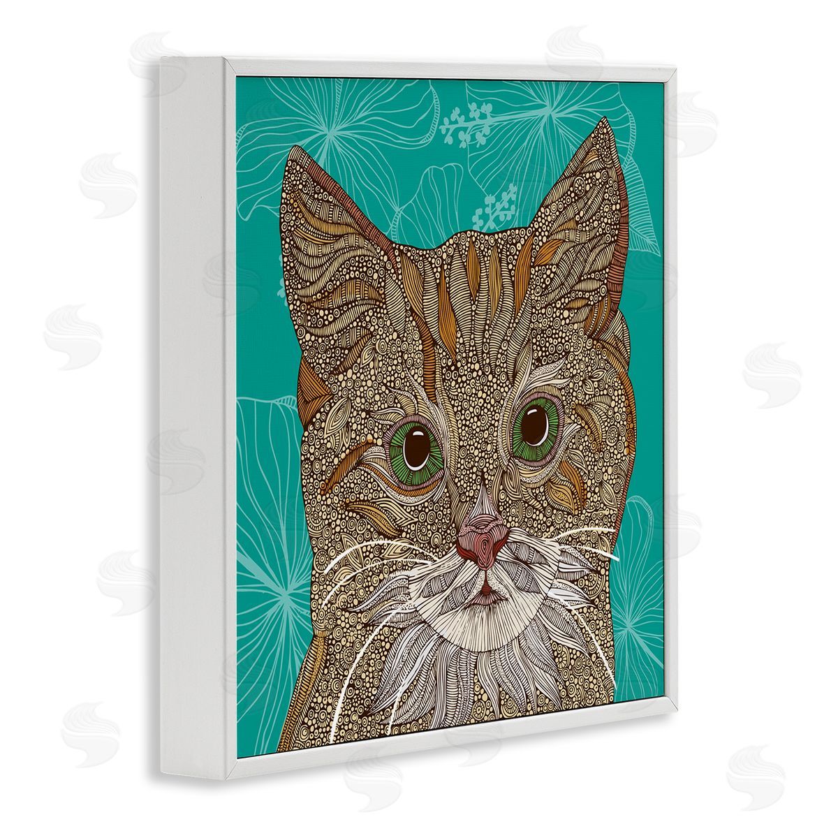 Valentina Harper Cat Portrait Hibiscus Botanicals Abstract Fractal Designs White Framed Glicee Wall Art Print