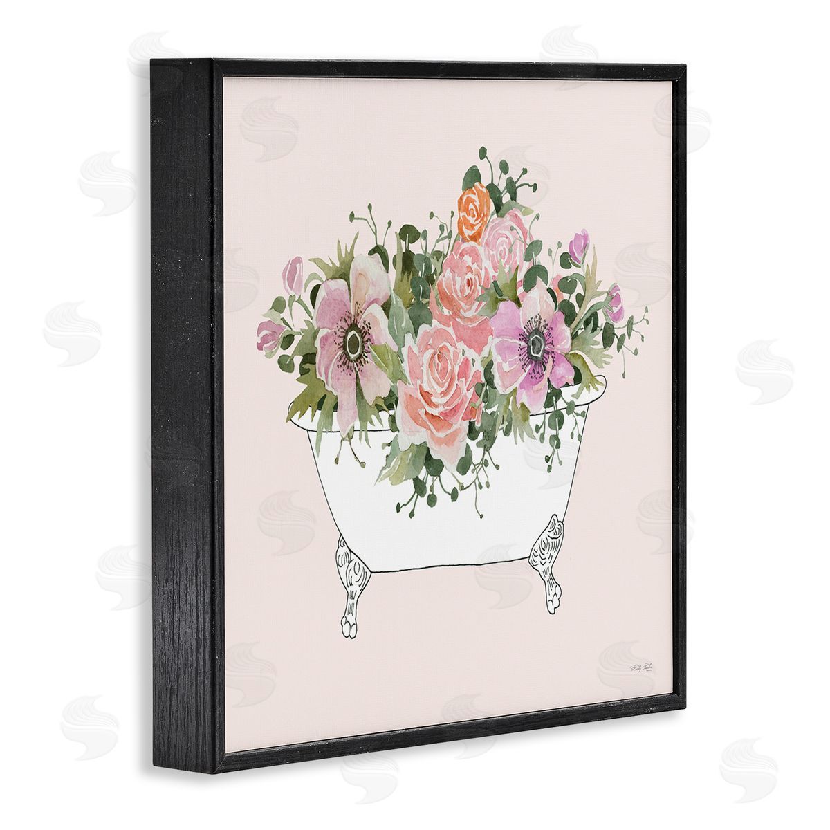 Cindy Jacobs Mixed Flower Arrangement Bathtub Planter Pink Blossoms Black Framed Glicee Wall Art Print