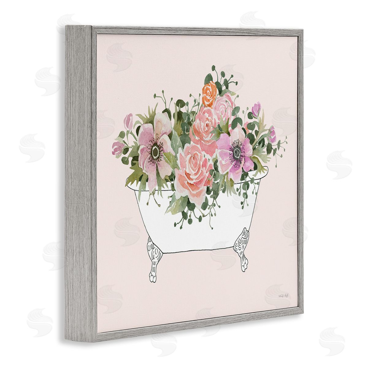 Cindy Jacobs Mixed Flower Arrangement Bathtub Planter Pink Blossoms Gray Framed Glicee Wall Art Print