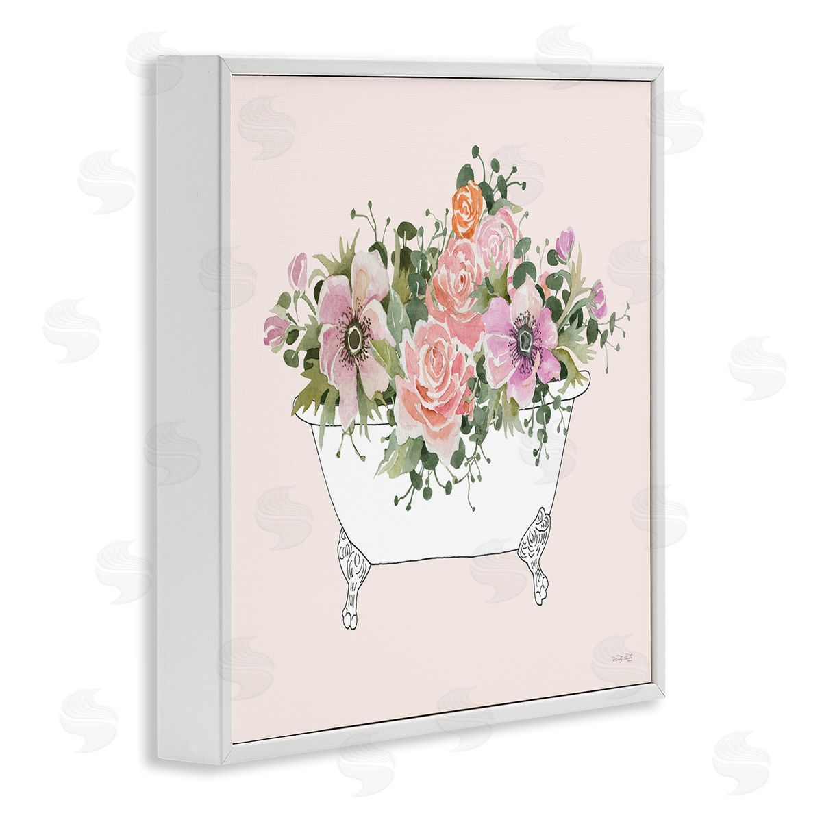 Cindy Jacobs Mixed Flower Arrangement Bathtub Planter Pink Blossoms White Framed Glicee Wall Art Print