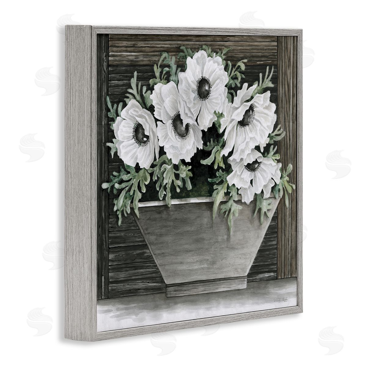 Cindy Jacobs Rustic White Anemone Flower Blossoms Overhanging Planter Gray Framed Glicee Wall Art Print