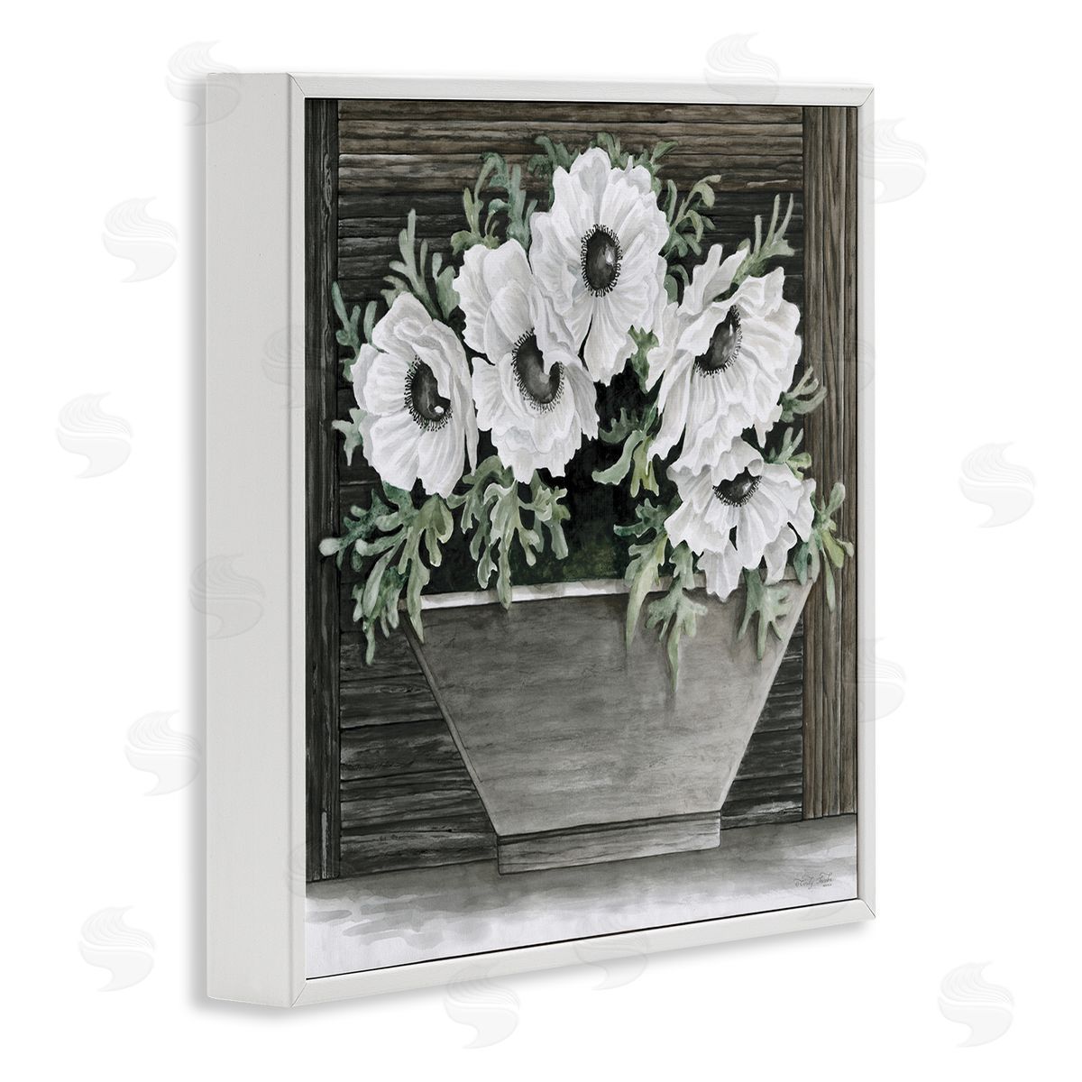 Cindy Jacobs Rustic White Anemone Flower Blossoms Overhanging Planter White Framed Glicee Wall Art Print