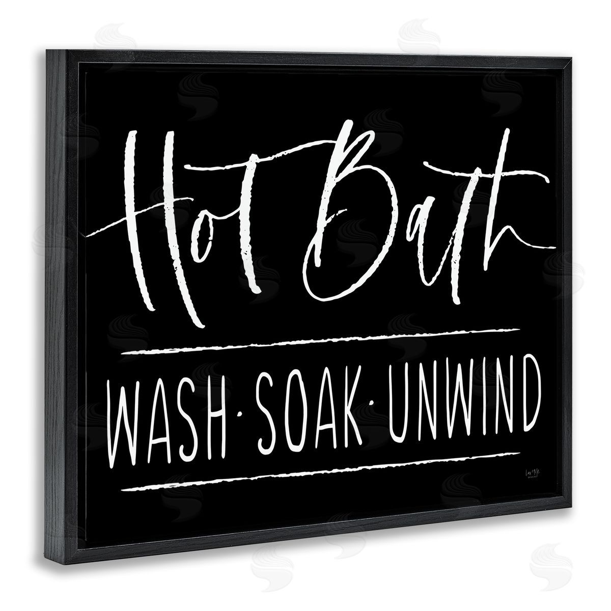 Lux + Mes Hot Bath Wash Soak Unwind Bathroom Typography Black Floating Frame Canvas Wall Art Print