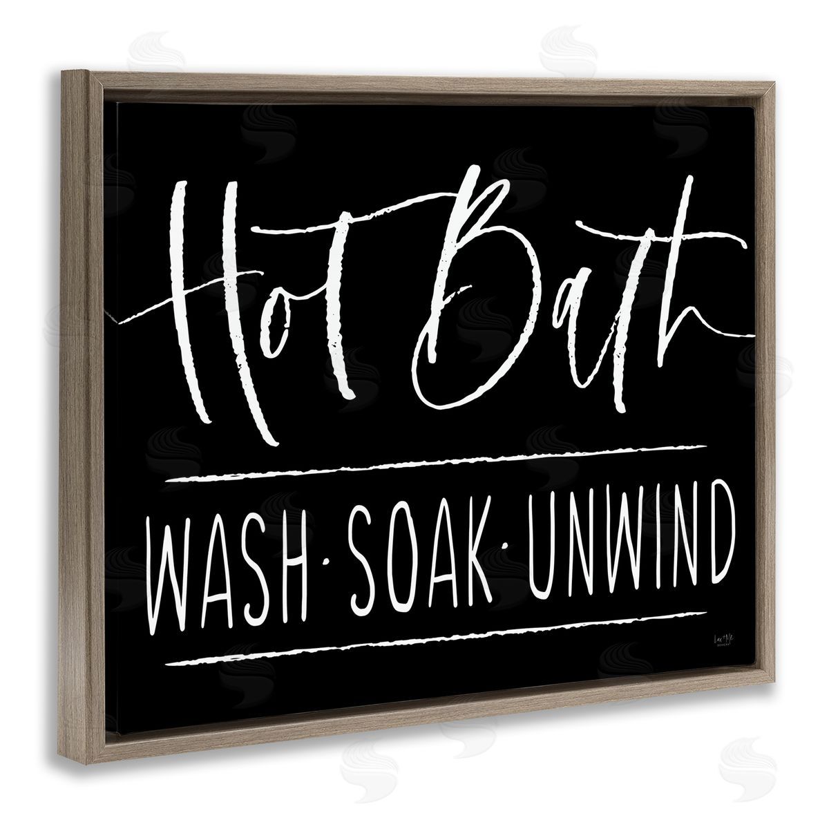 Lux + Mes Hot Bath Wash Soak Unwind Bathroom Typography Brown Floating Frame Canvas Wall Art Print