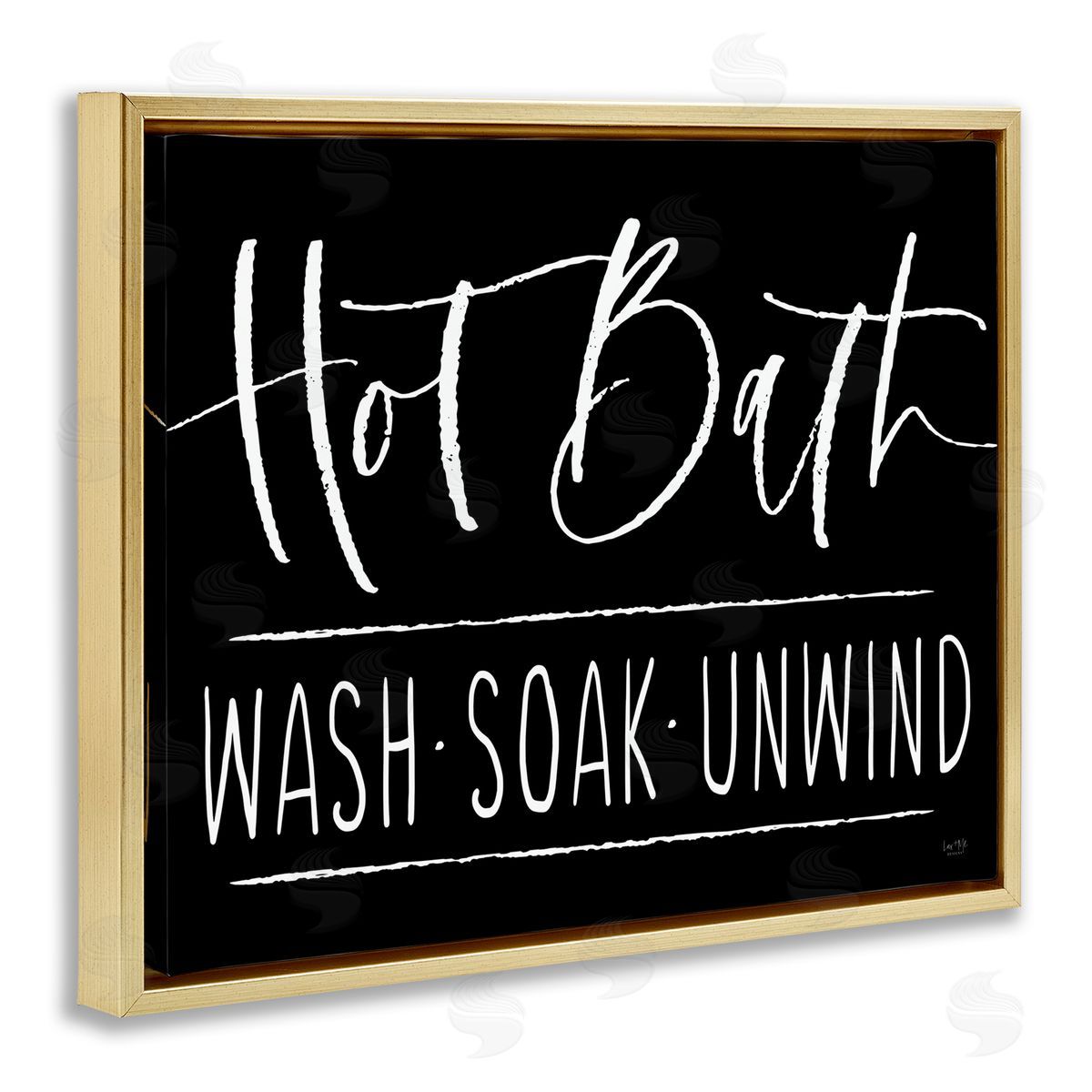 Lux + Mes Hot Bath Wash Soak Unwind Bathroom Typography Gold Floating Frame Canvas Wall Art Print