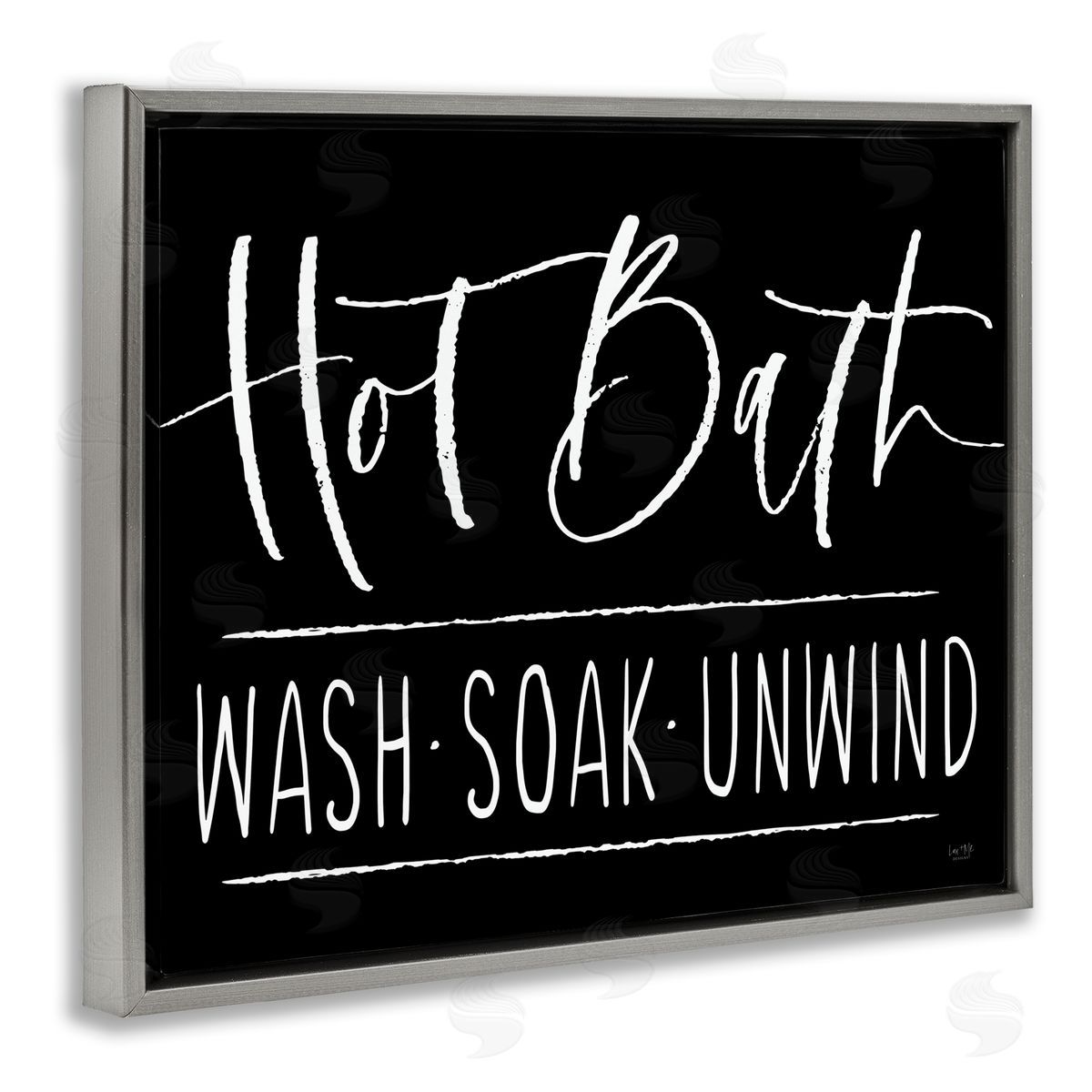 Lux + Mes Hot Bath Wash Soak Unwind Bathroom Typography Gray Floating Frame Canvas Wall Art Print