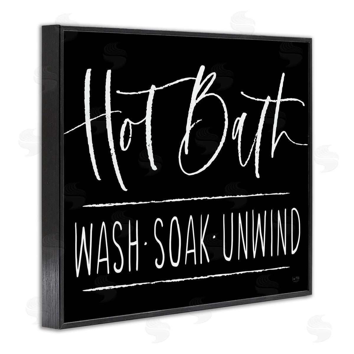 Lux + Mes Hot Bath Wash Soak Unwind Bathroom Typography Black Framed Giclee Wall Art Print