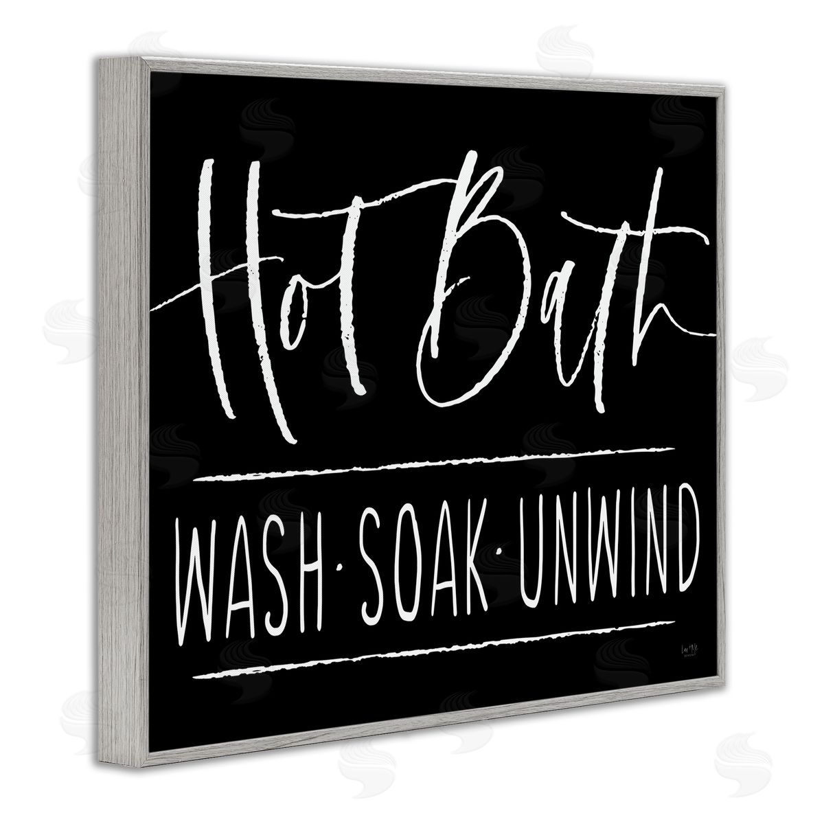 Lux + Mes Hot Bath Wash Soak Unwind Bathroom Typography Gray Framed Giclee Wall Art Print