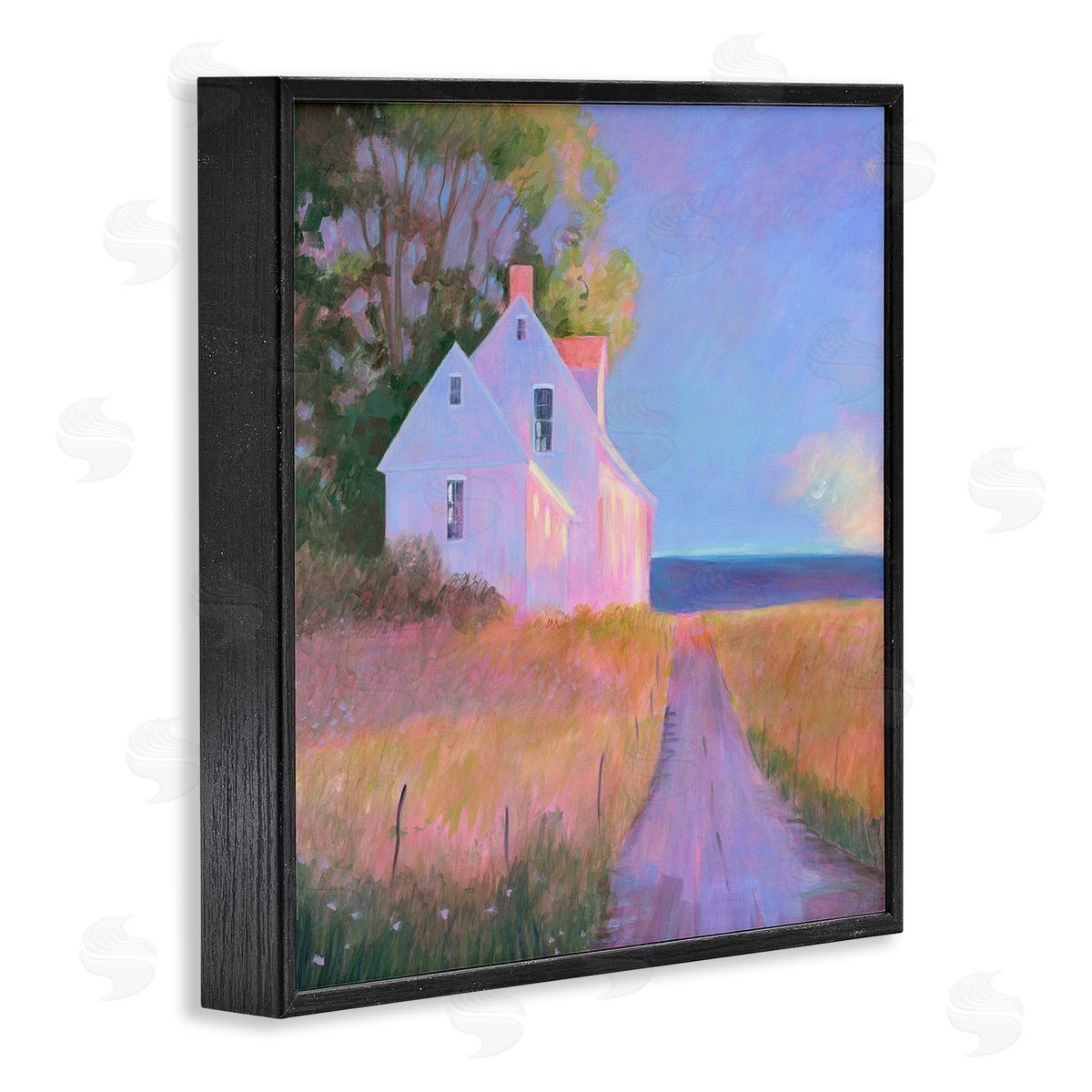 Sweetwater Warm Sunlit Rural Seaside Cottage Path Painting Black Framed Glicee Wall Art Print
