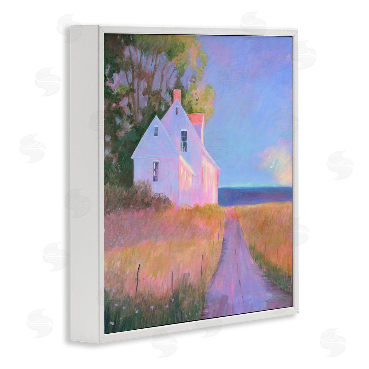 Sweetwater Warm Sunlit Rural Seaside Cottage Path Painting White Framed Glicee Wall Art Print