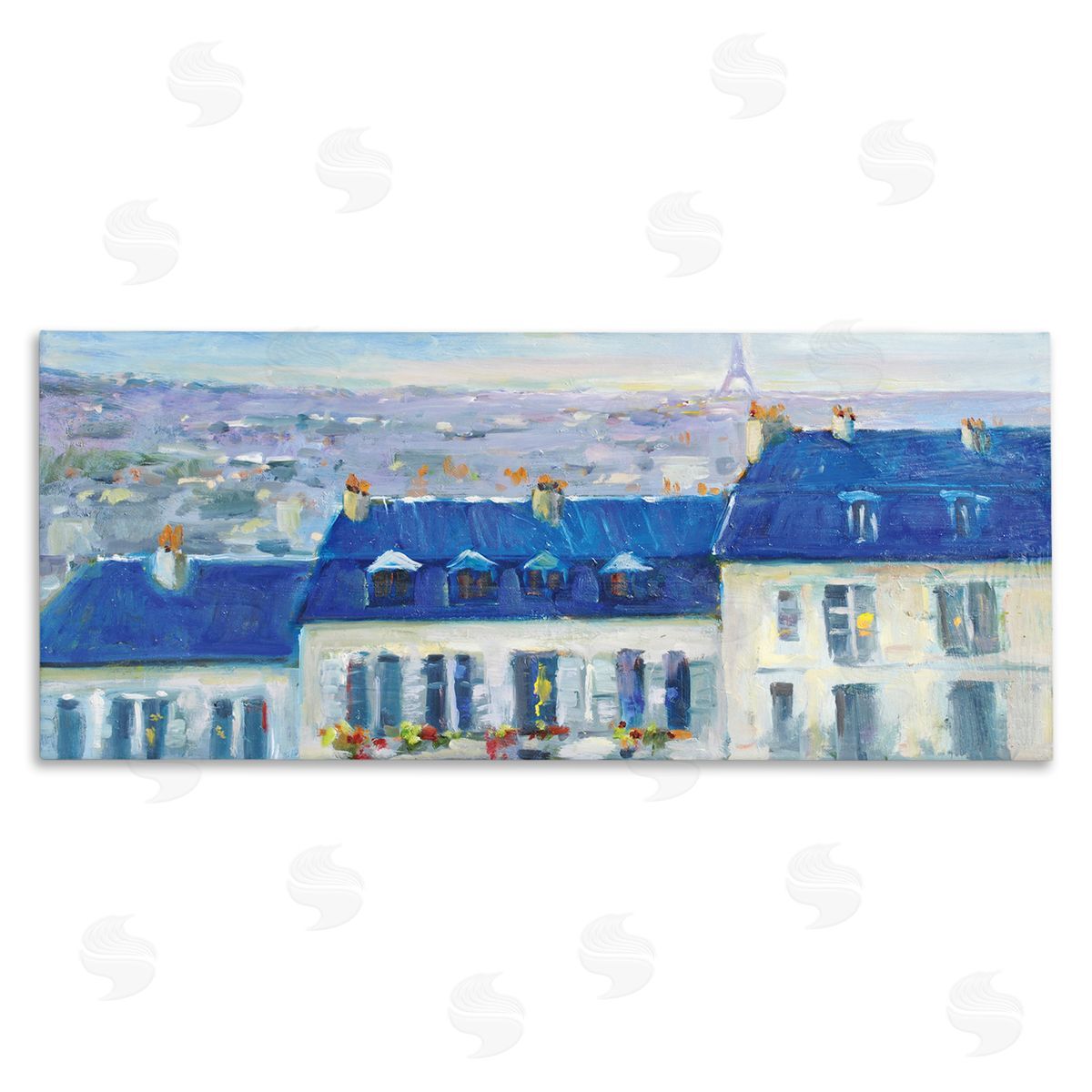 JG Studios Vivid Blue Cityscape Buildings Flower Lined Houses