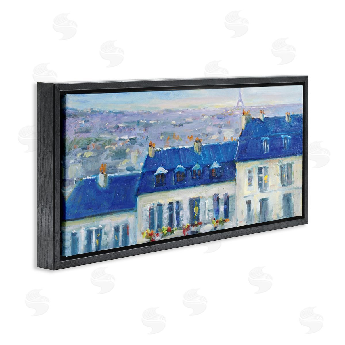 JG Studios Vivid Blue Cityscape Buildings Flower Lined Houses