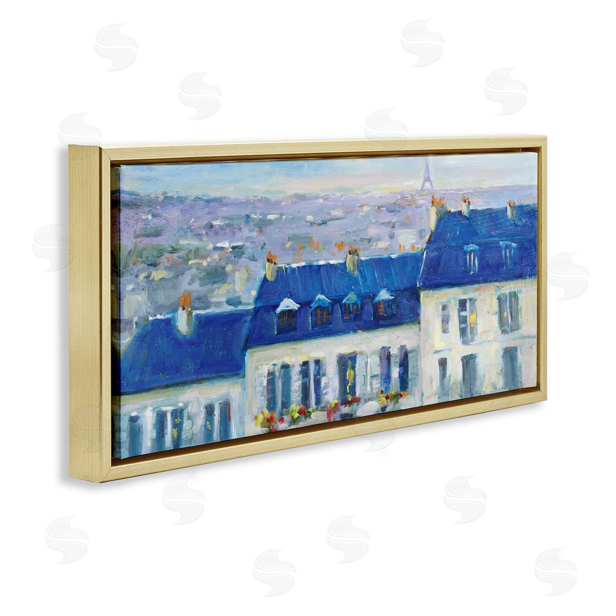 JG Studios Vivid Blue Cityscape Buildings Flower Lined Houses