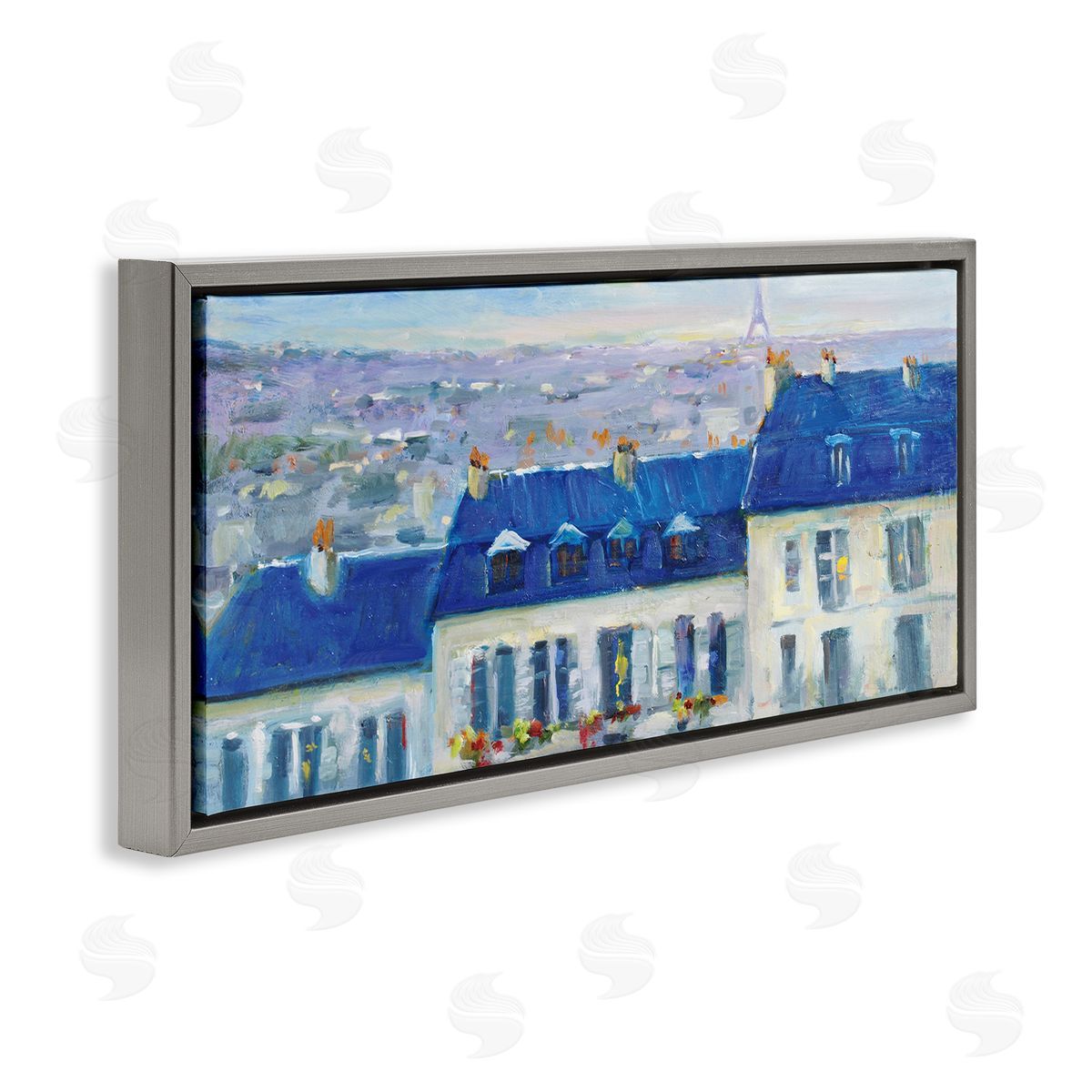 JG Studios Vivid Blue Cityscape Buildings Flower Lined Houses