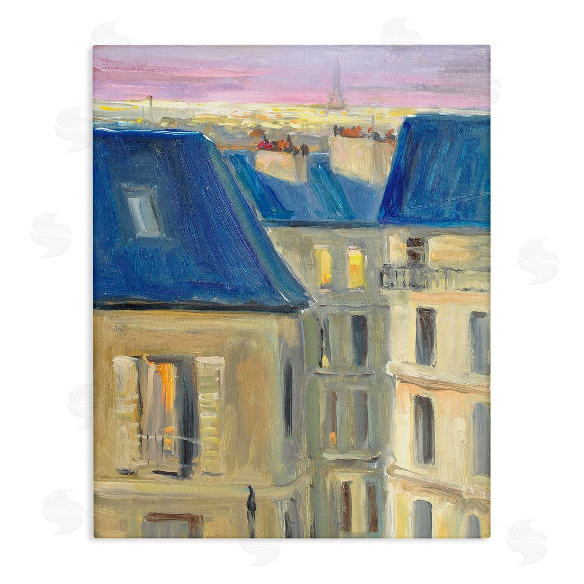 JG Studios Cozy Urban City Neighborhood Pink Sunset Sky Stretched Canvas Wall Art Print