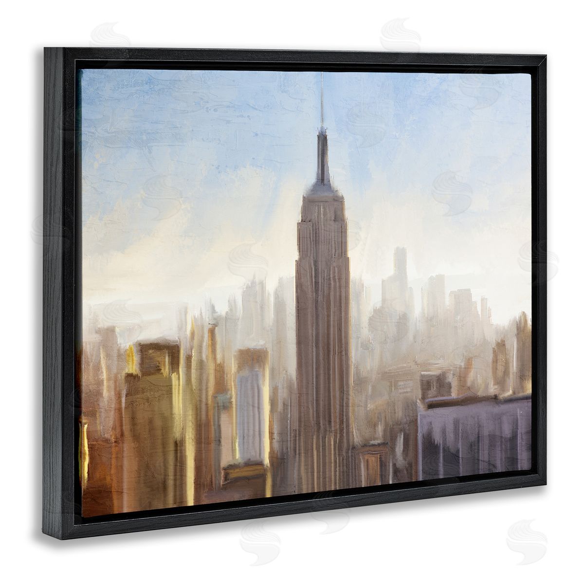 Kim Allen Bustling New York Cityscape Distant Buildings Skyline  Black Floating Frame Canvas Wall Art Print