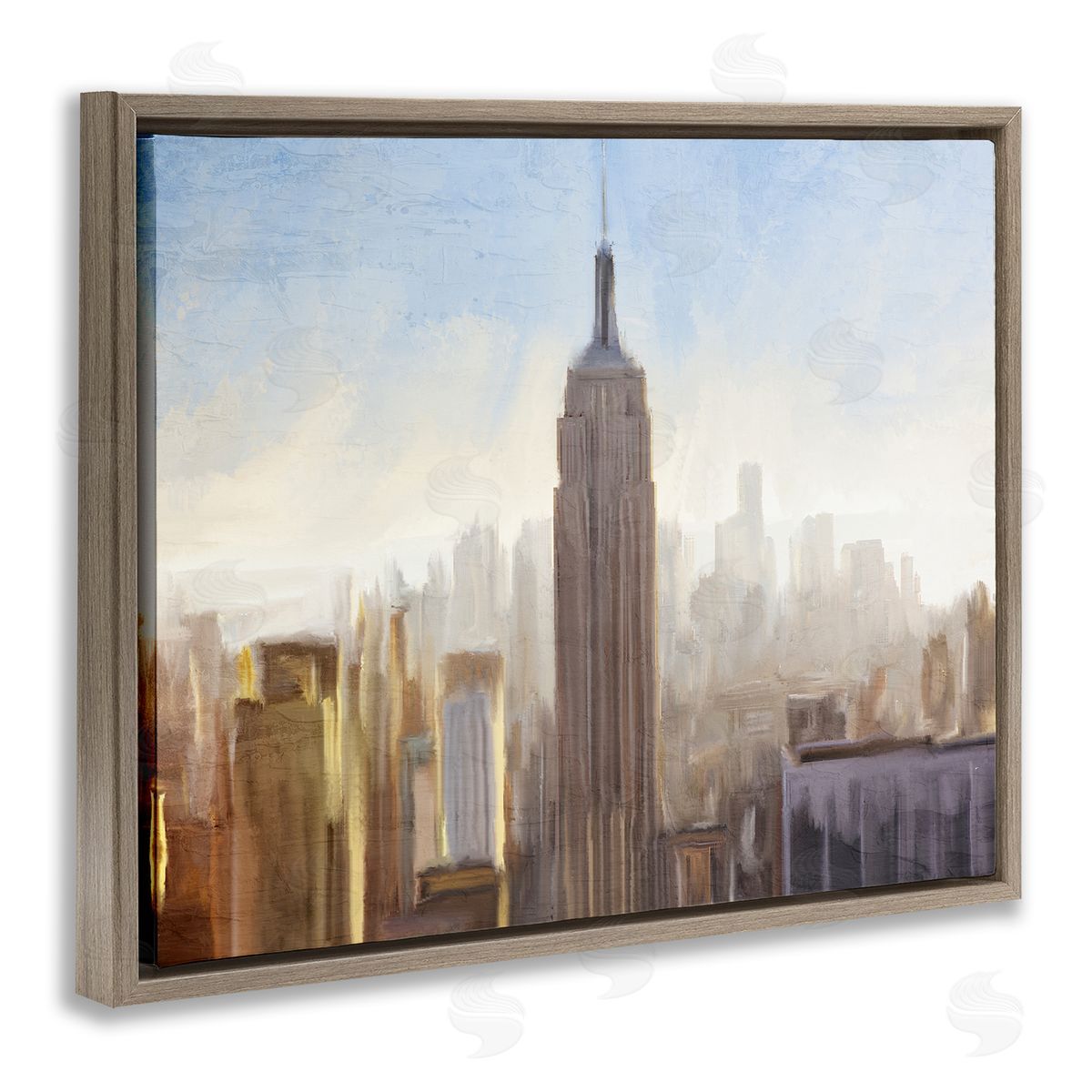 Kim Allen Bustling New York Cityscape Distant Buildings Skyline  Brown Floating Frame Canvas Wall Art Print