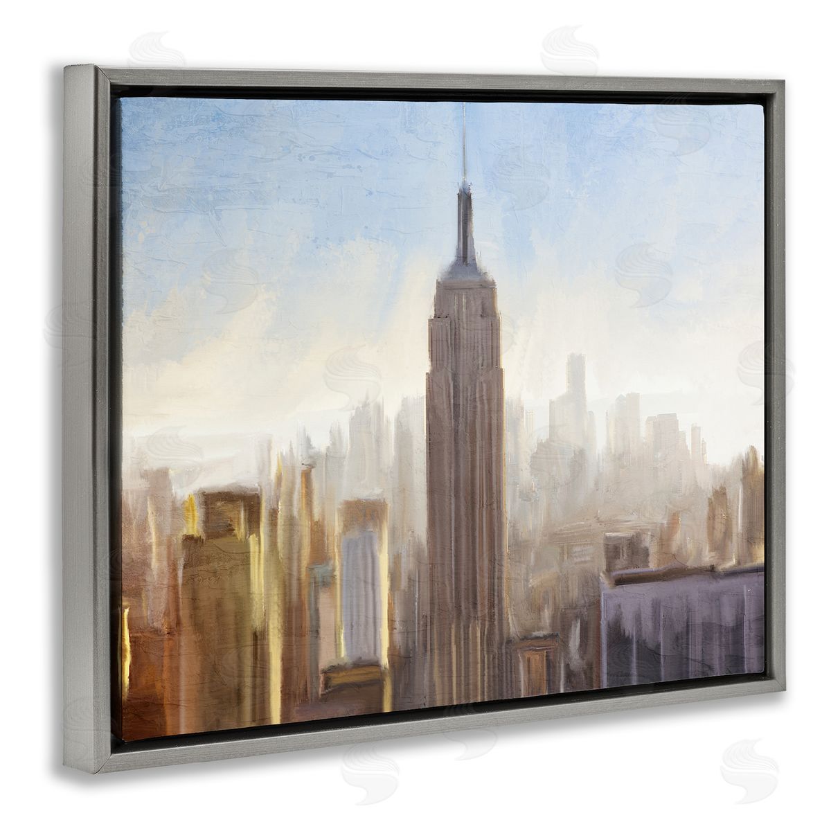 Kim Allen Bustling New York Cityscape Distant Buildings Skyline  Gray Floating Frame Canvas Wall Art Print