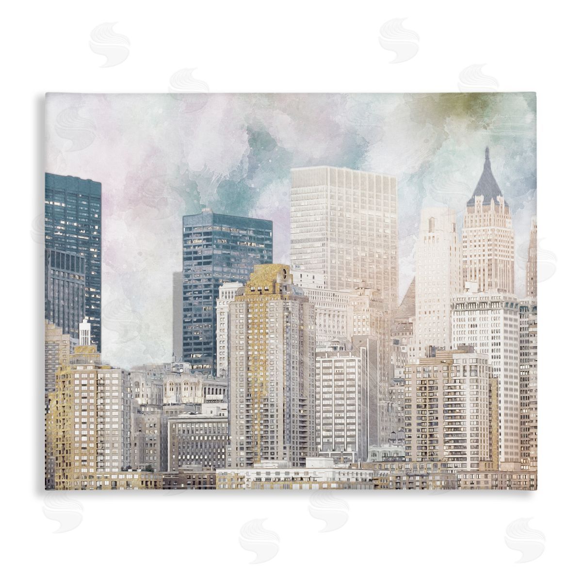 Marcus Prime Layered Pastel Cityscape Buildings City Skyline Architecture Stretched Canvas Wall Art Print