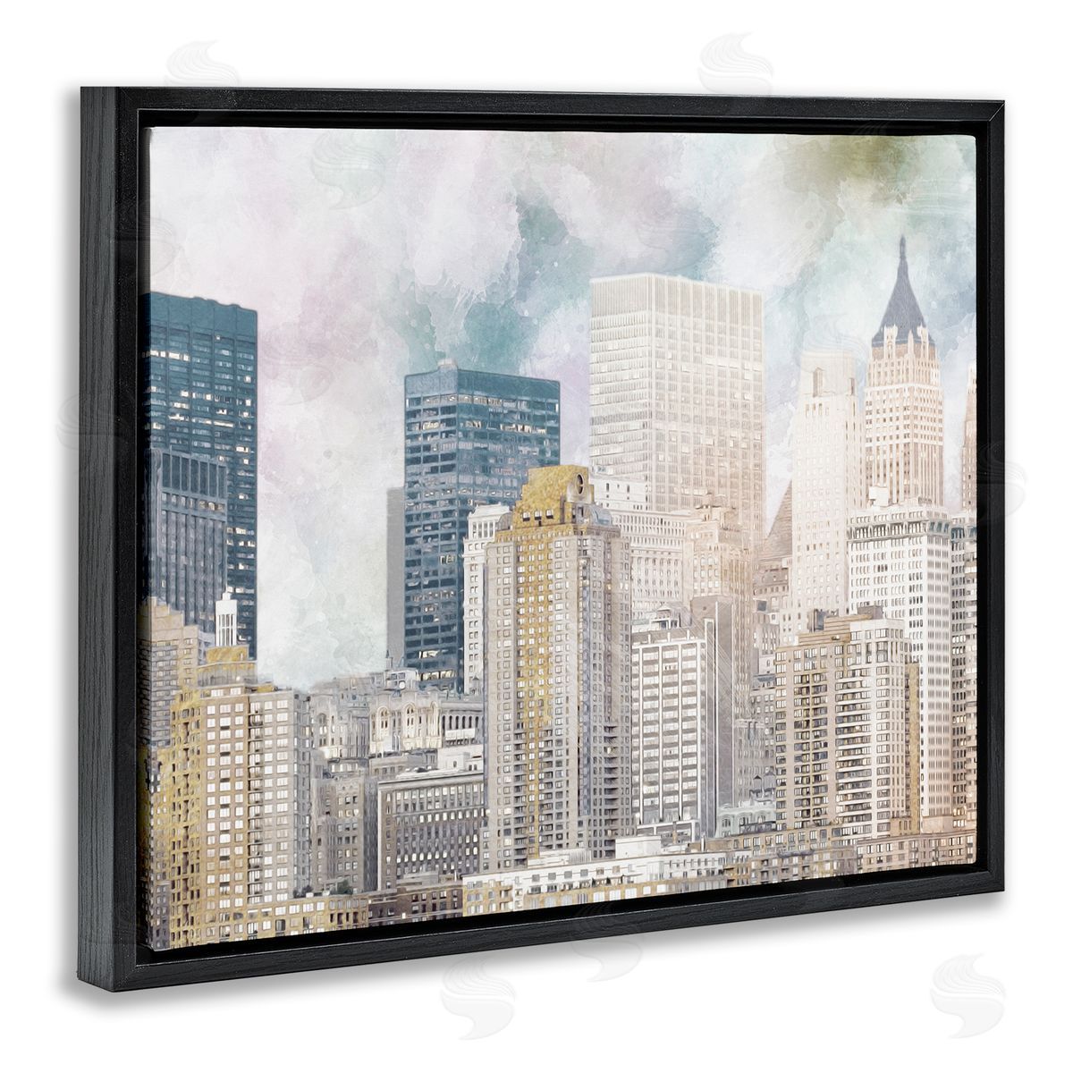 Marcus Prime Layered Pastel Cityscape Buildings City Skyline Architecture Black Floating Frame Canvas Wall Art Print