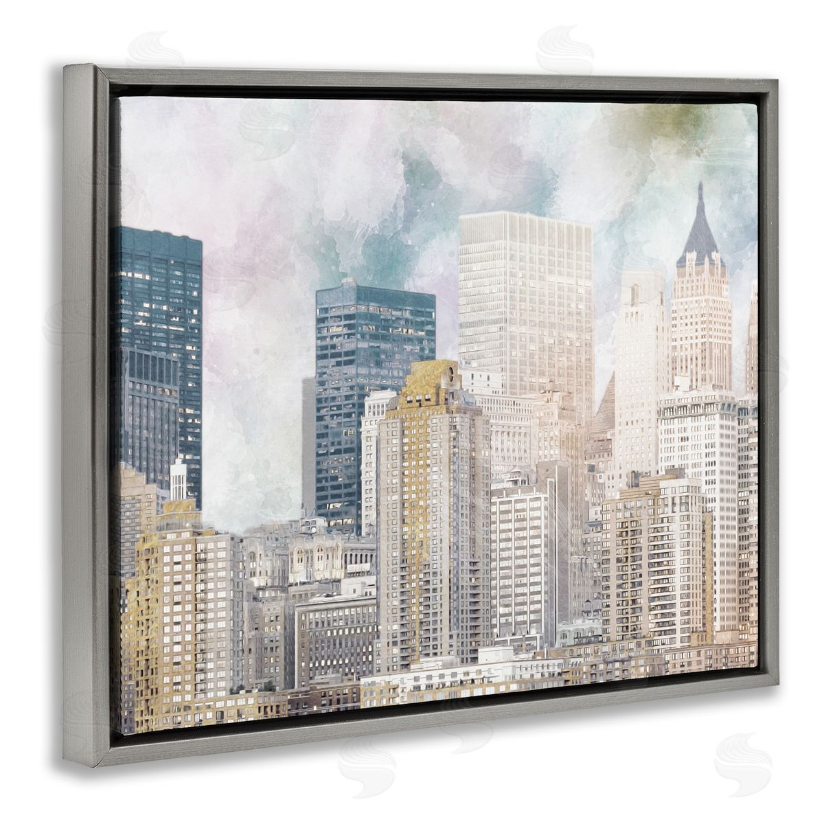 Marcus Prime Layered Pastel Cityscape Buildings City Skyline Architecture Gray Floating Frame Canvas Wall Art Print
