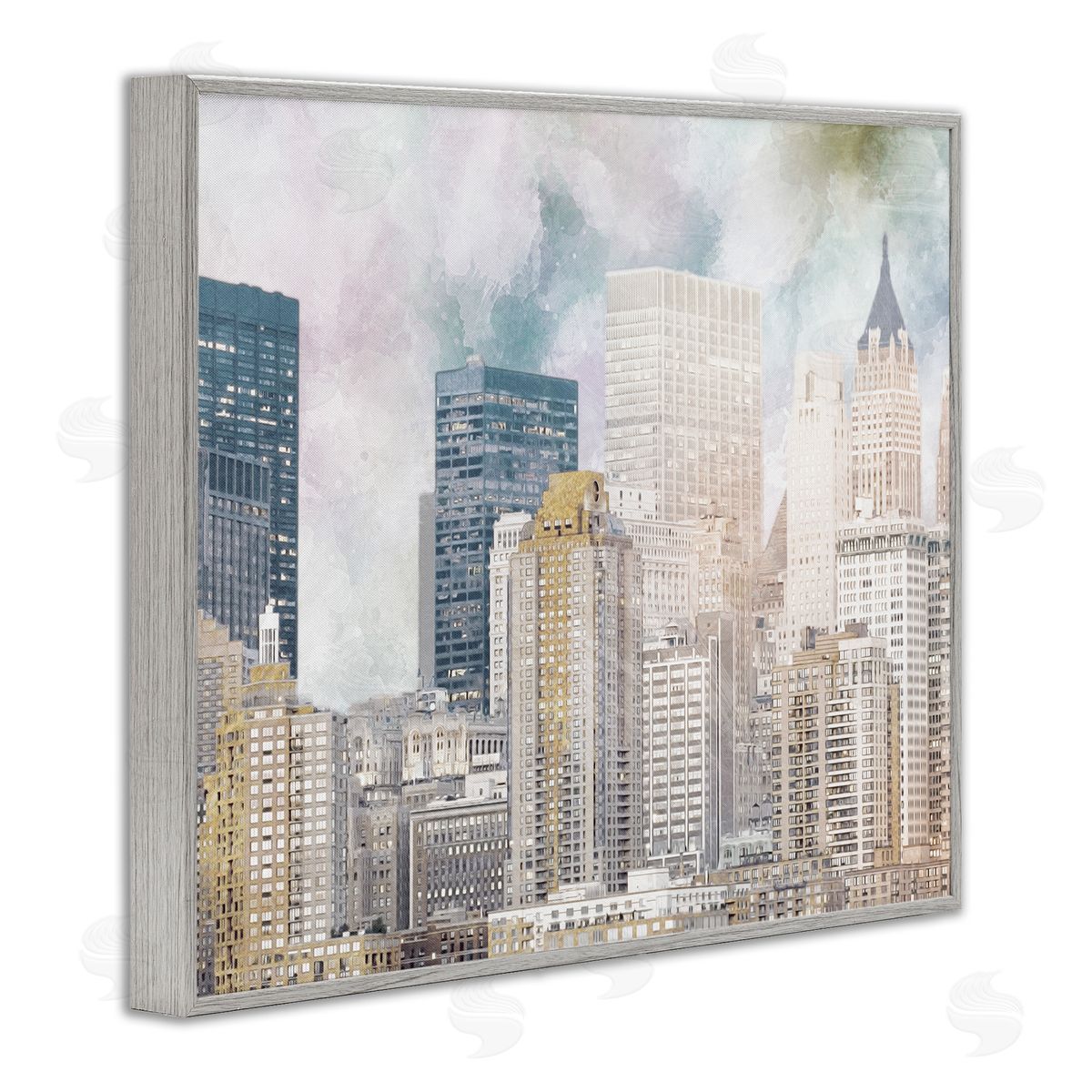 Marcus Prime Layered Pastel Cityscape Buildings City Skyline Architecture Gray Framed Giclee Wall Art Print