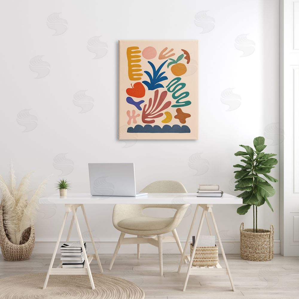 JJ House LLC Abstract Cutout Fruit Plant Shapes Geometric Botanicals Canvas Wall Art Print in Room