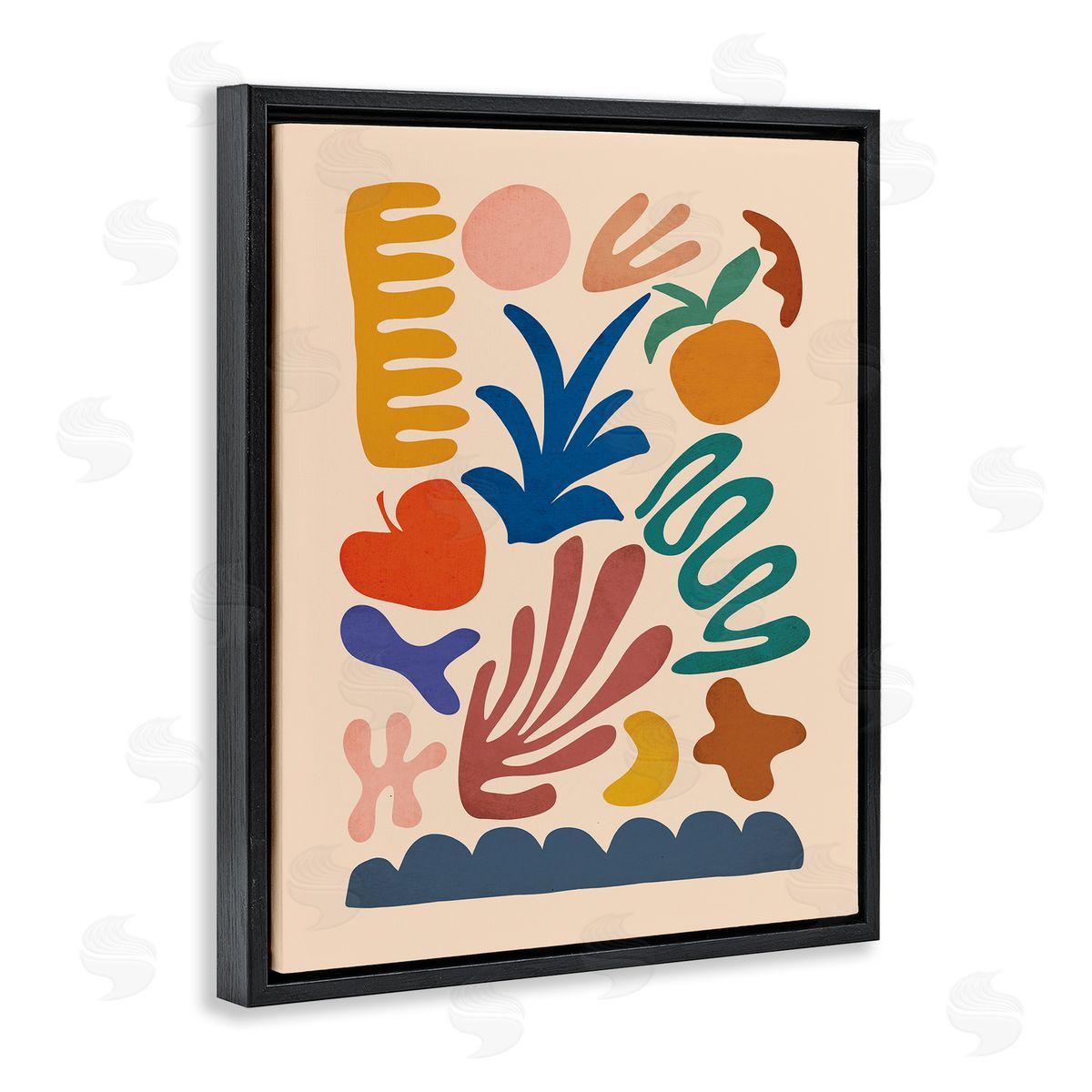 JJ House LLC Abstract Cutout Fruit Plant Shapes Geometric Botanicals Black Floating Frame Canvas Wall Art Print