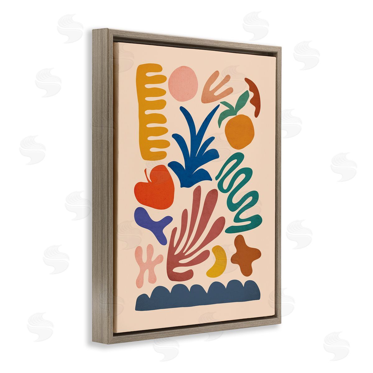 JJ House LLC Abstract Cutout Fruit Plant Shapes Geometric Botanicals Brown Floating Frame Canvas Wall Art Print