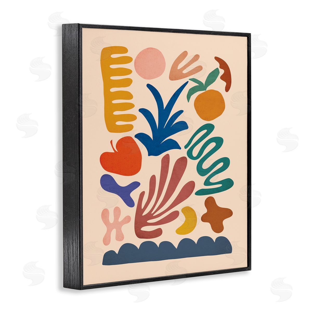 JJ House LLC Abstract Cutout Fruit Plant Shapes Geometric Botanicals Black Framed Giclee Wall Art Print