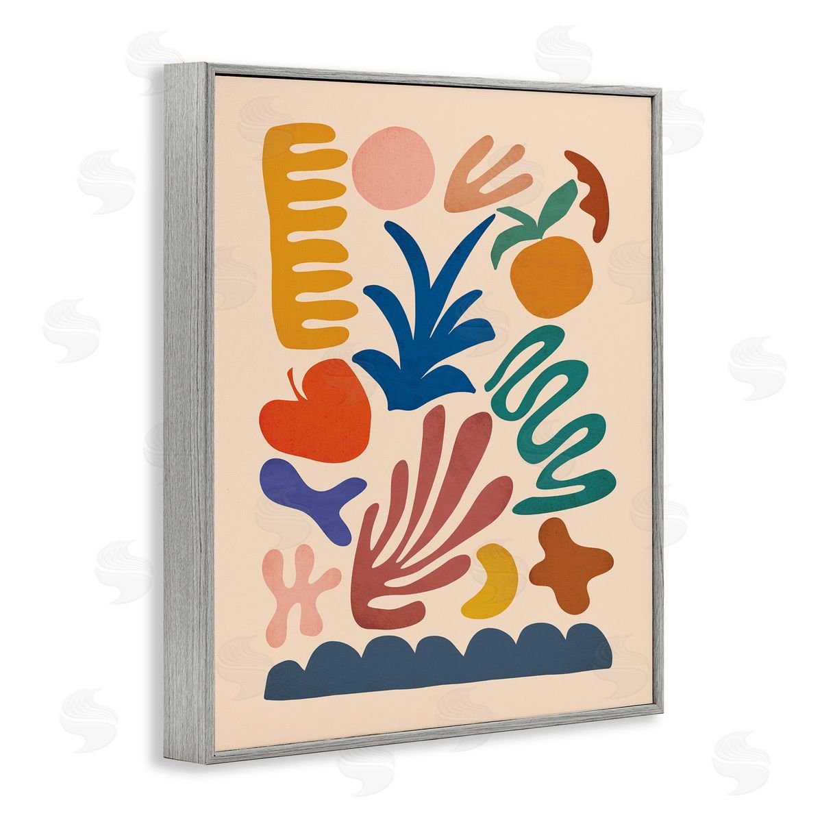 JJ House LLC Abstract Cutout Fruit Plant Shapes Geometric Botanicals Gray Framed Giclee Wall Art Print