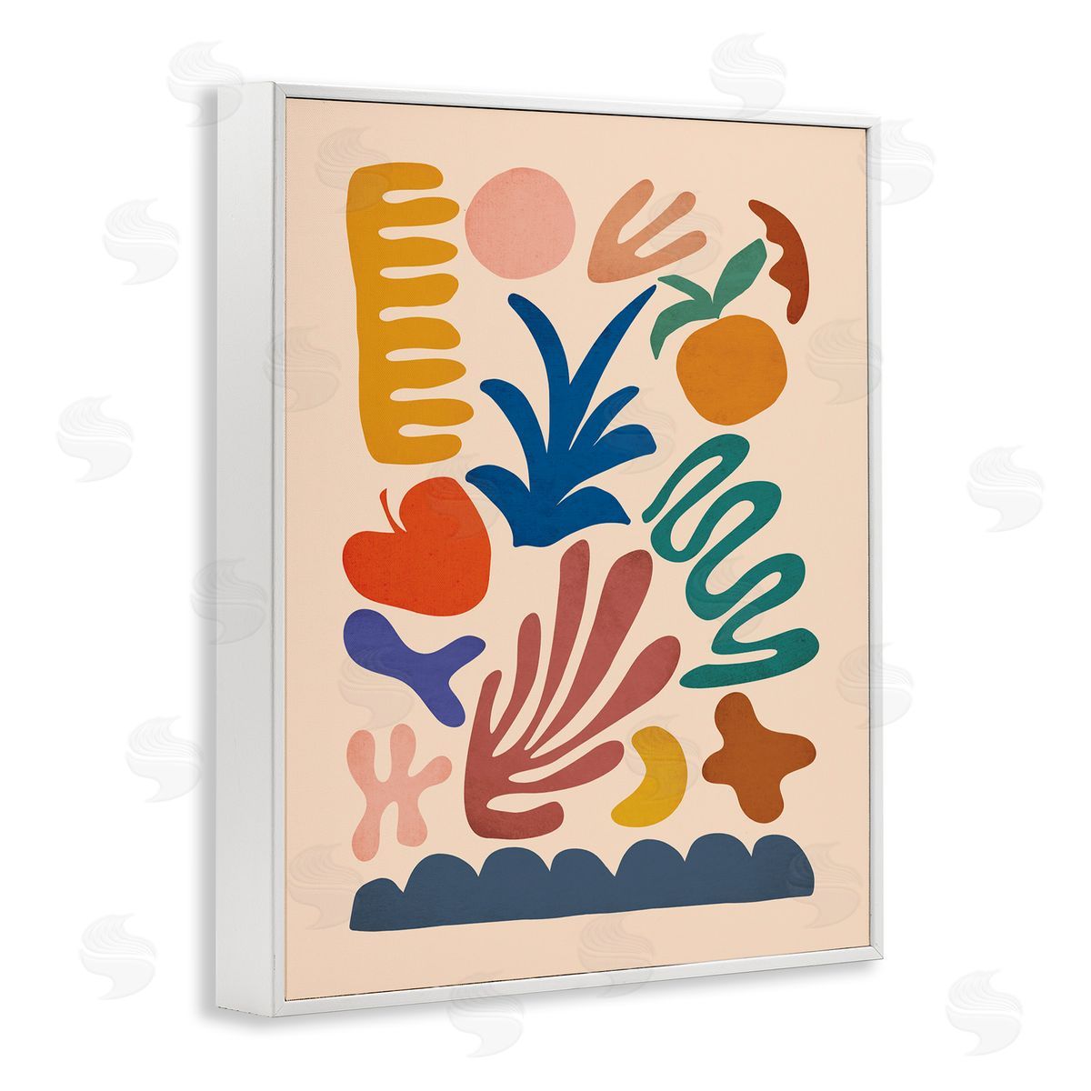 JJ House LLC Abstract Cutout Fruit Plant Shapes Geometric Botanicals White Framed Giclee Wall Art Print