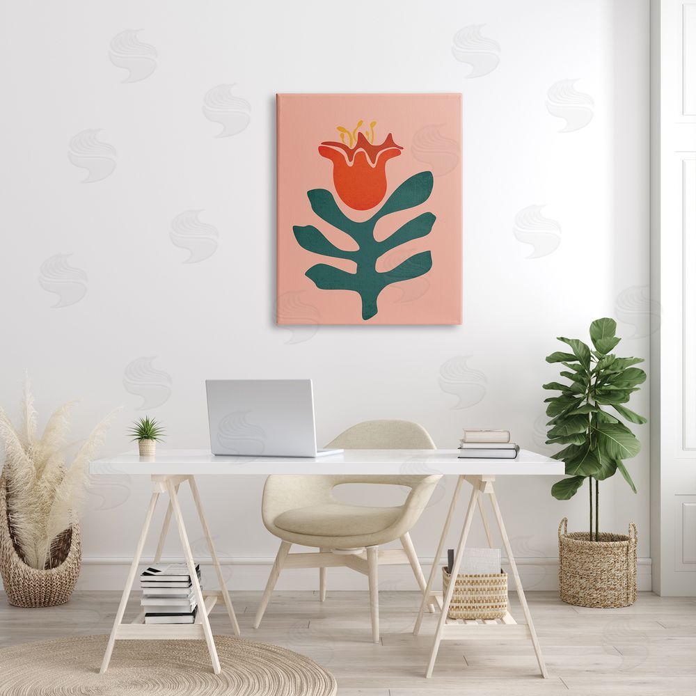 JJ House LLC Modern Tulip Flower Bud Abstract Cutout Shapes  Canvas Wall Art Print in Room
