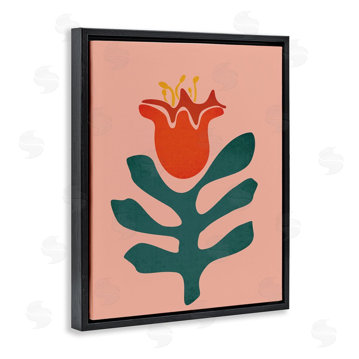 JJ House LLC Modern Tulip Flower Bud Abstract Cutout Shapes  Black Floating Frame Canvas Wall Art Print