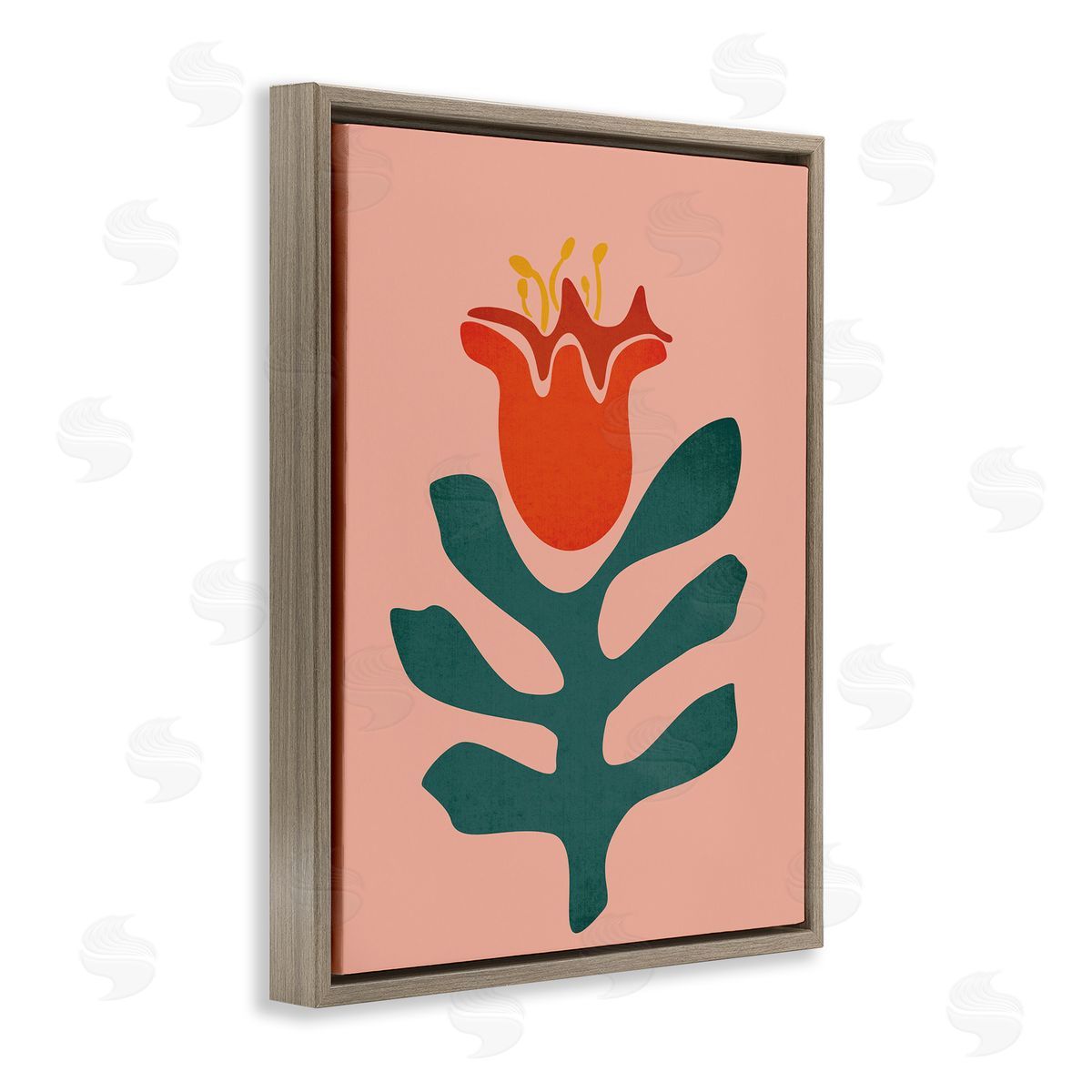 JJ House LLC Modern Tulip Flower Bud Abstract Cutout Shapes  Brown Floating Frame Canvas Wall Art Print
