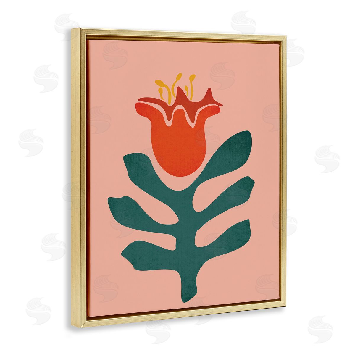JJ House LLC Modern Tulip Flower Bud Abstract Cutout Shapes  Gold Floating Frame Canvas Wall Art Print