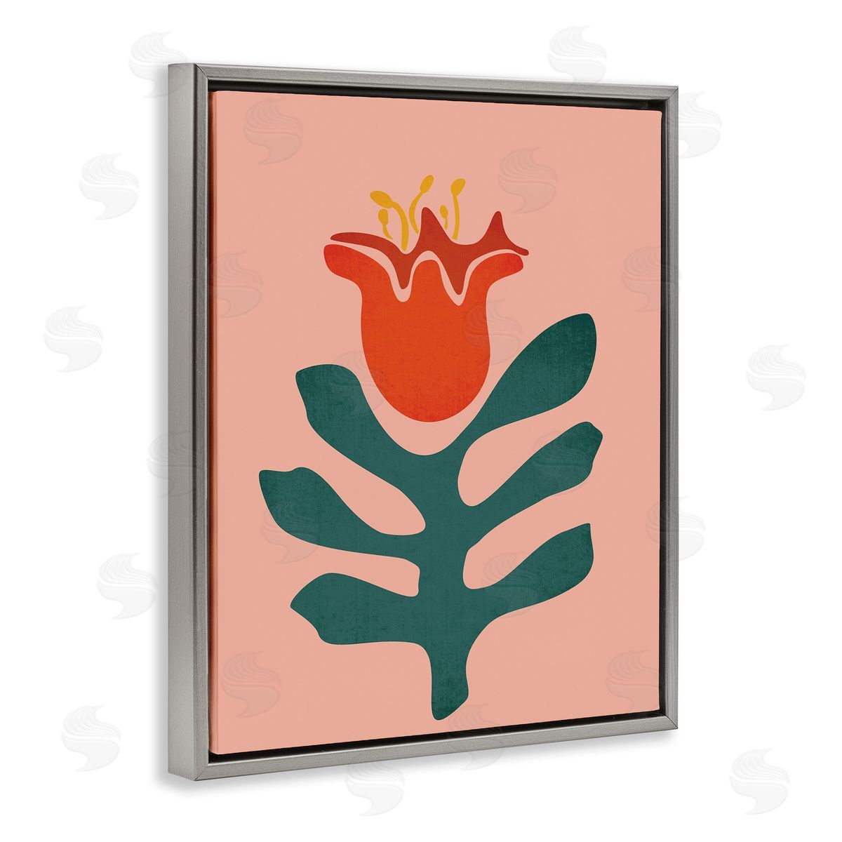 JJ House LLC Modern Tulip Flower Bud Abstract Cutout Shapes  Gray Floating Frame Canvas Wall Art Print