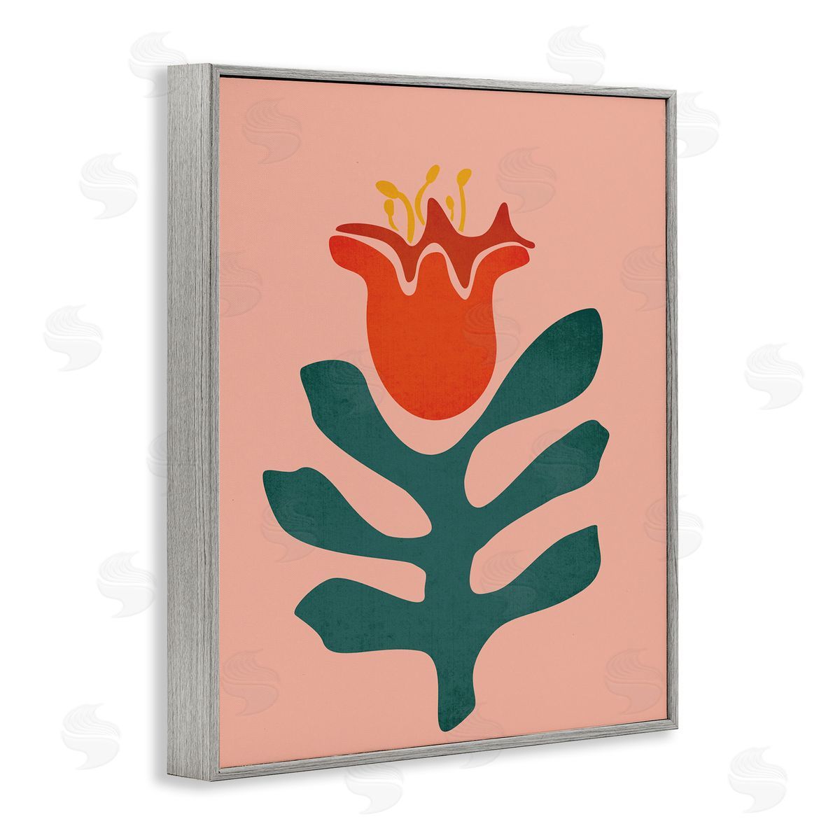JJ House LLC Modern Tulip Flower Bud Abstract Cutout Shapes  Gray Framed Giclee Wall Art Print