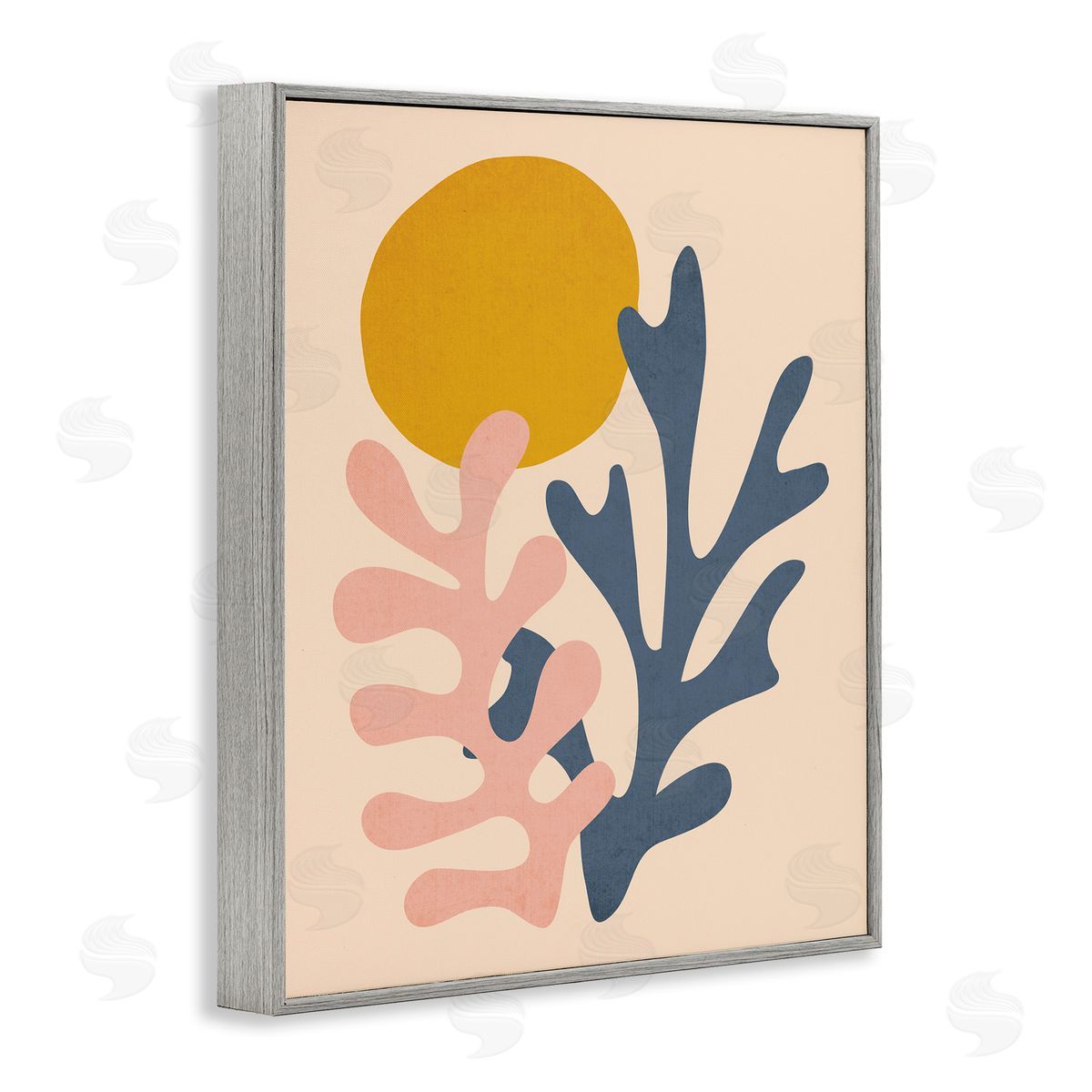 JJ House LLC Contemporary Pastel Leaf Forms Abstract Sun Shape Gray Framed Giclee Wall Art Print