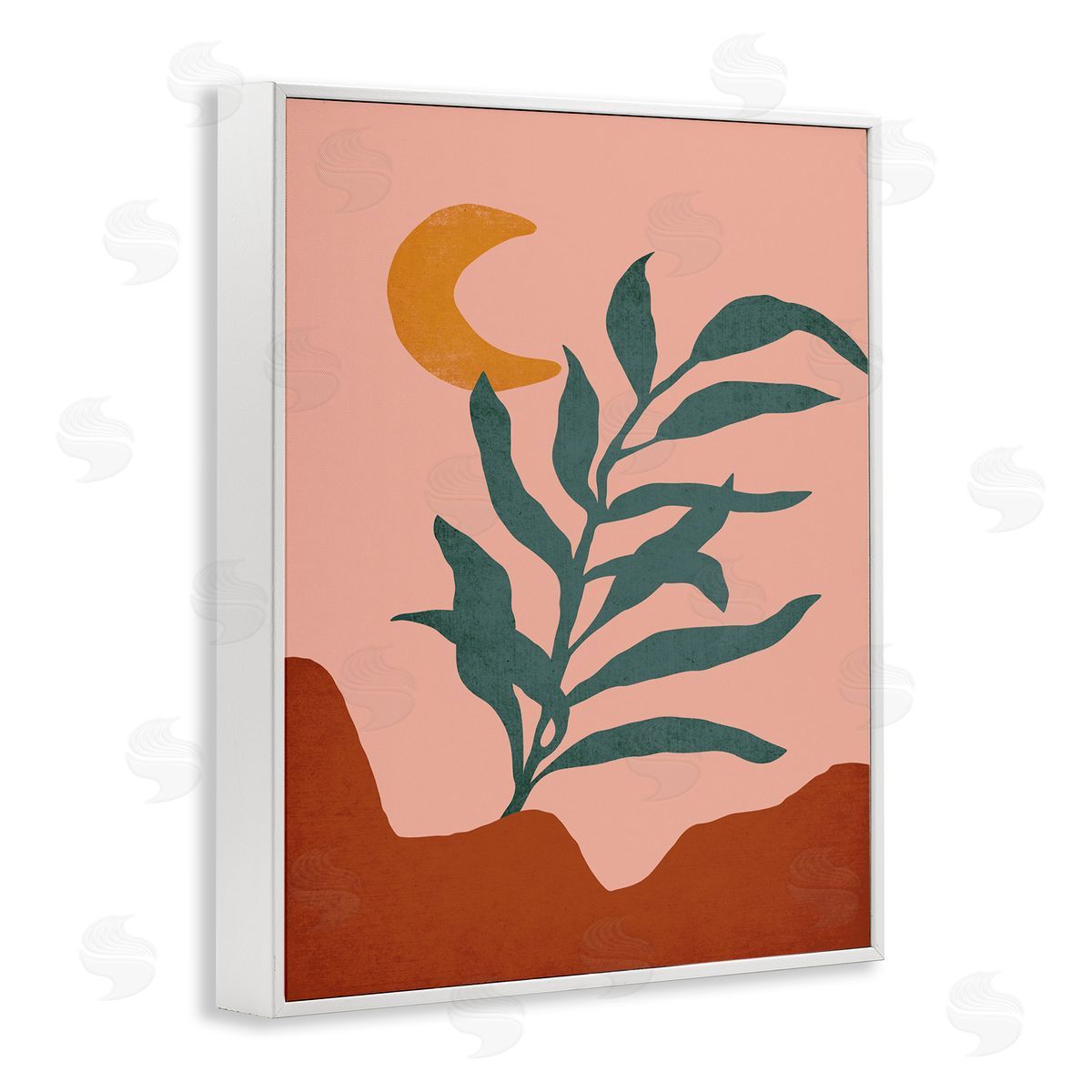 JJ House LLC Blooming Plant Leaf Pleasant Desert Crescent Moon  White Framed Giclee Wall Art Print